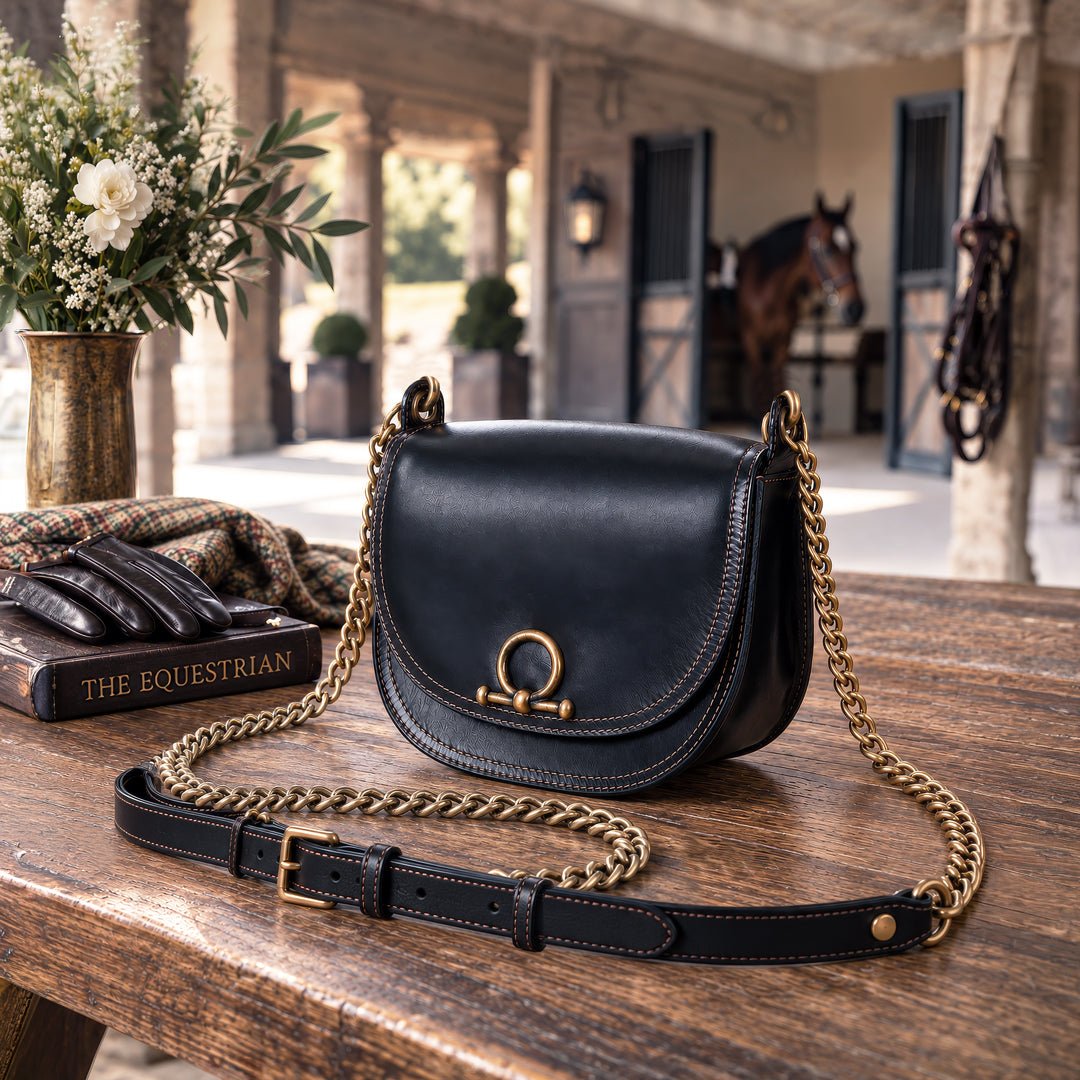 Coronado- Horse Bit Lock Luxury Leather Handbag in Black from KADOU Boutique