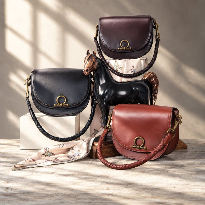 Coronado- Horse Bit Lock Luxury Leather Handbag in Black
