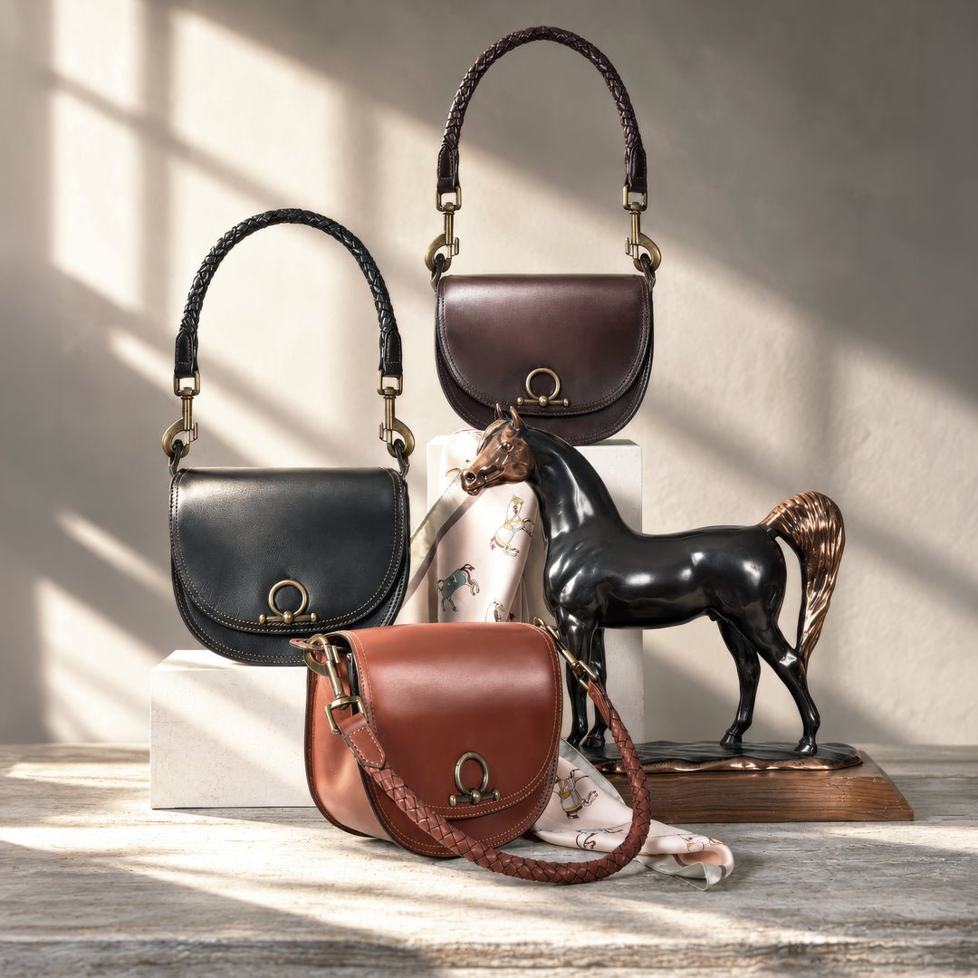Coronado- Horse Bit Lock Luxury Leather Handbag in Black