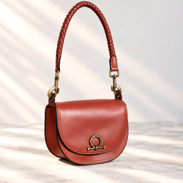 Coronado- Horse Bit Lock Luxury Leather Handbag in Cognac