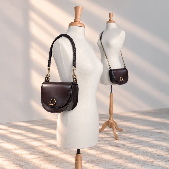 Coronado- Horse Bit Lock Luxury Leather Handbag in Deep Brown