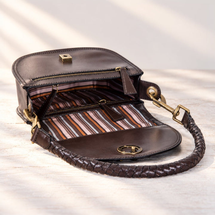 Coronado- Horse Bit Lock Luxury Leather Handbag in Deep Brown