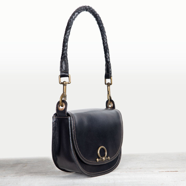 Coronado- Horse Bit Lock Luxury Leather Crossbody Handbag in Black