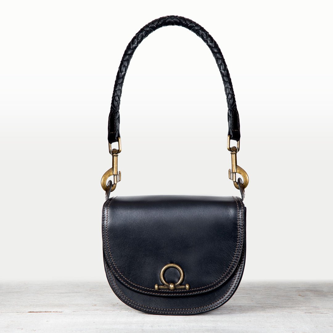 Coronado- Horse Bit Lock Luxury Leather Crossbody Handbag in Black