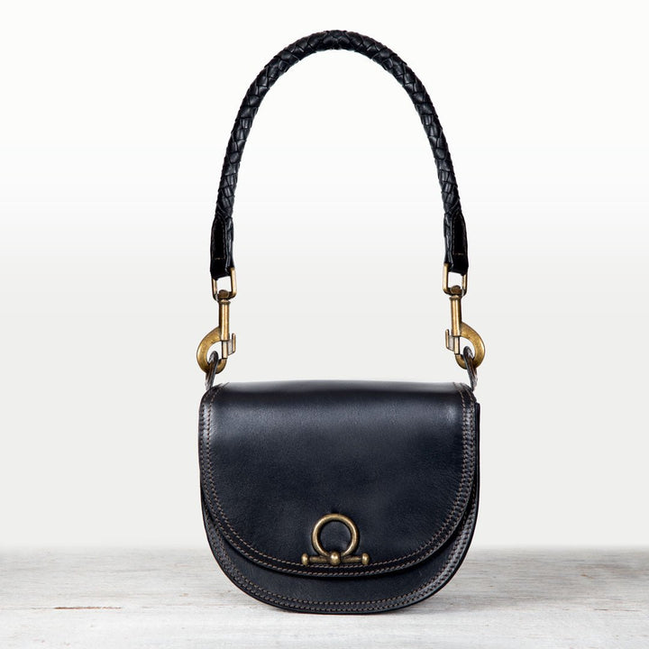 Coronado- Horse Bit Lock Luxury Leather Crossbody Handbag in Black