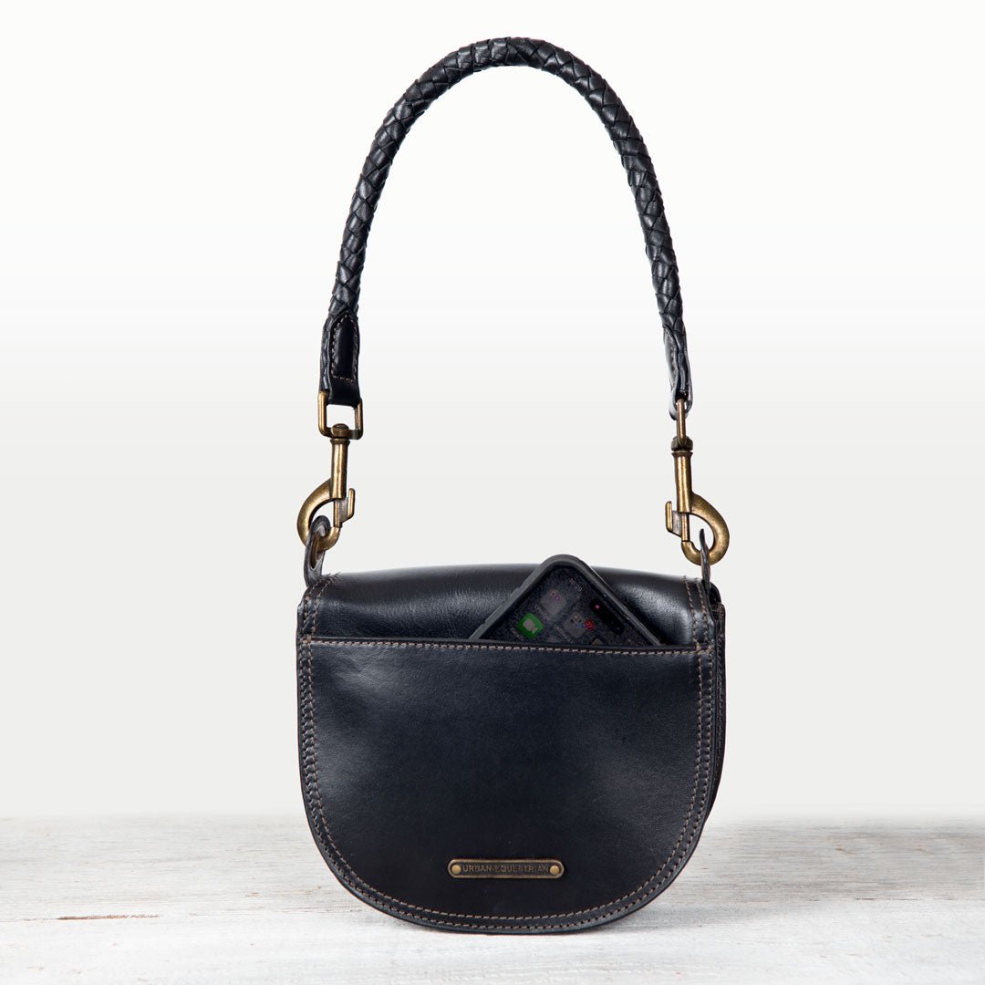 Coronado- Horse Bit Lock Luxury Leather Crossbody Handbag in Black