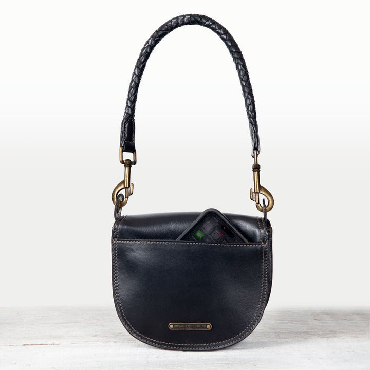 Coronado- Horse Bit Lock Luxury Leather Crossbody Handbag in Black
