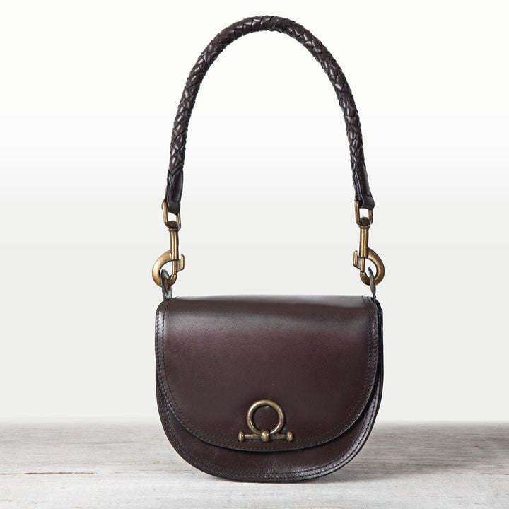 Coronado- Horse Bit Lock Luxury Leather Crossbody Handbag in Deep Brown