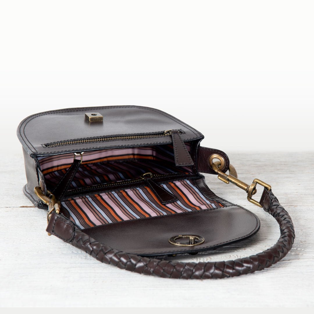 Coronado- Horse Bit Lock Luxury Leather Handbag in Deep Brown