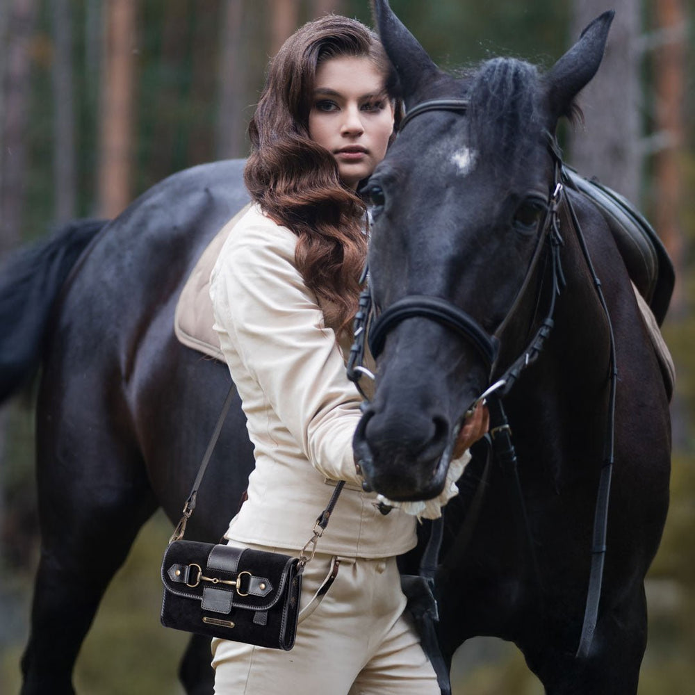 Dalton - Horse Bit Crossbody Luxury Leather Handbag in Black On Black from KADOU Boutique