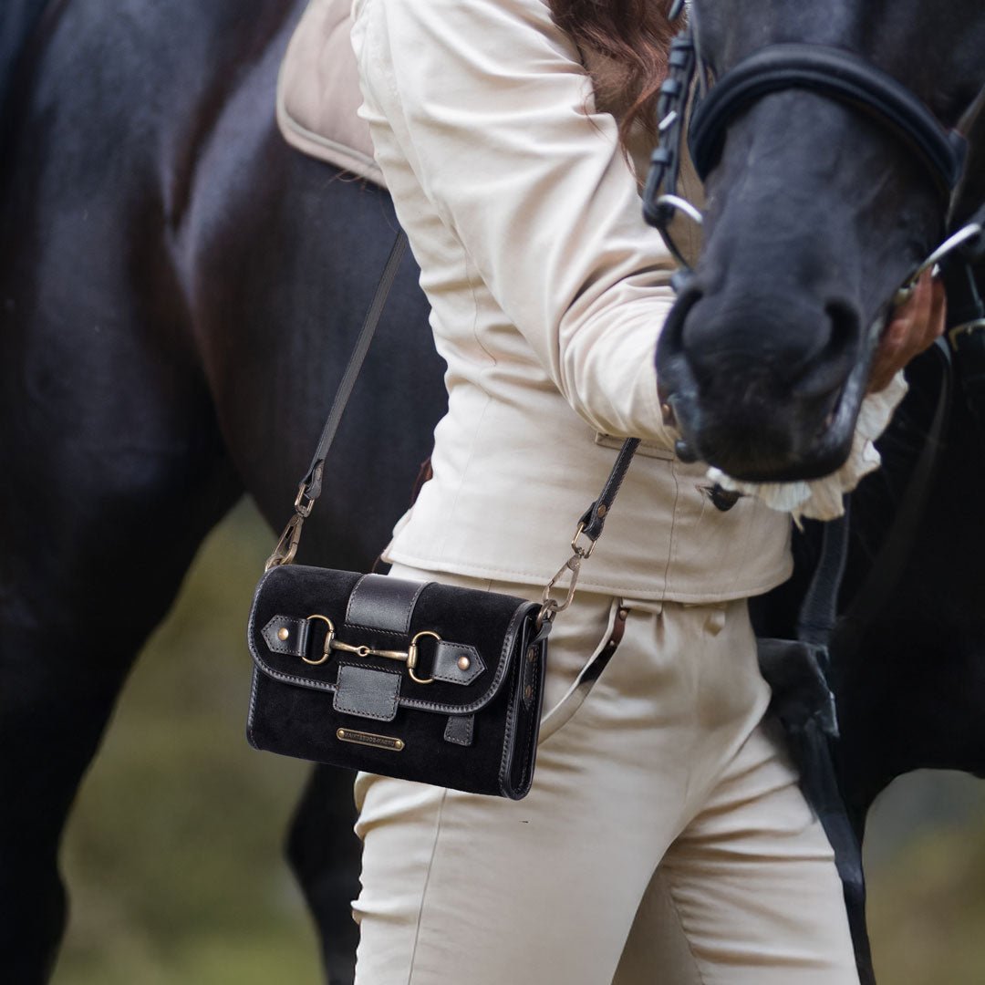 Dalton - Horse Bit Crossbody Luxury Leather Handbag in Black on Black