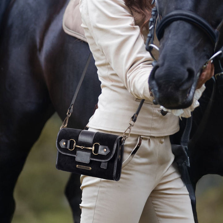 Dalton - Horse Bit Crossbody Luxury Leather Handbag in Black on Black