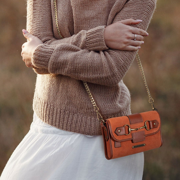 Dalton - Horse Bit Crossbody Luxury Leather Handbag in Cognac on Cognac