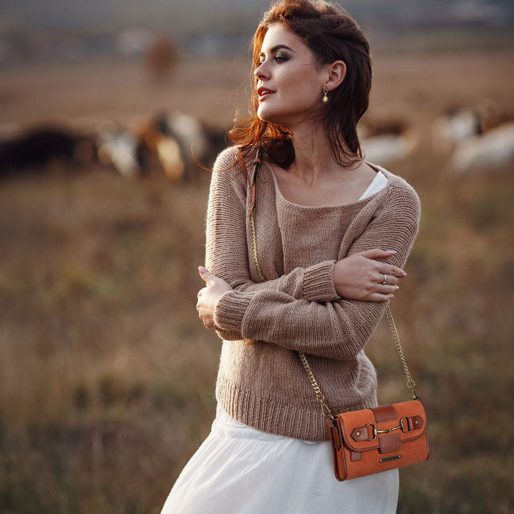 Dalton - Horse Bit Crossbody Luxury Leather Handbag in Cognac On Cognac from KADOU Boutique