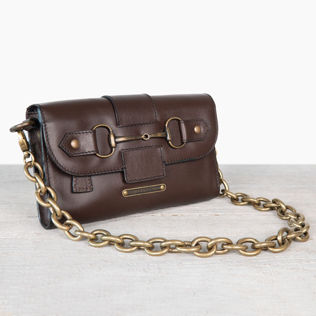 Dalton - Horse Bit Crossbody Luxury Leather Handbag in Deep Brown