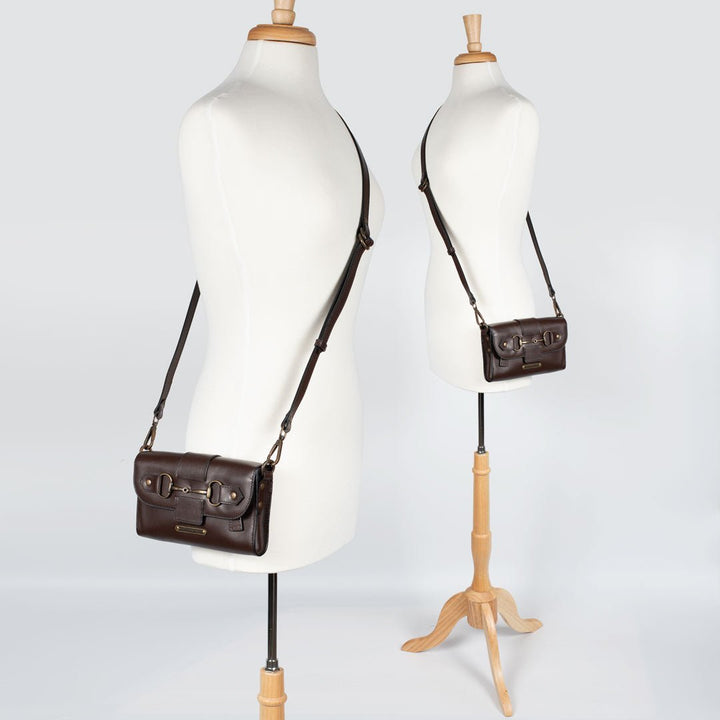 Dalton - Horse Bit Crossbody Luxury Leather Handbag in Deep Brown