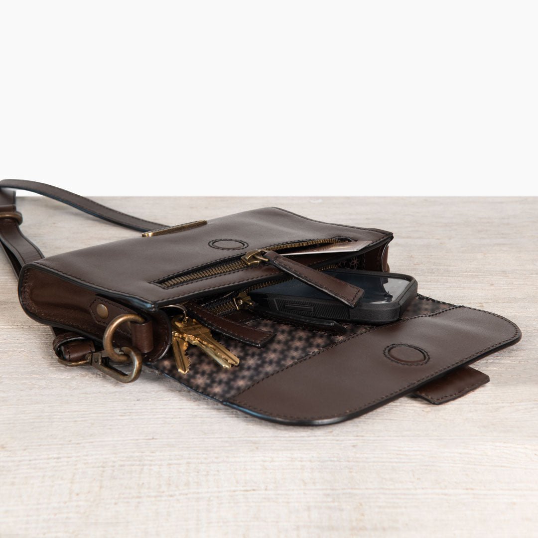 Dalton - Horse Bit Crossbody Luxury Leather Handbag in Deep Brown