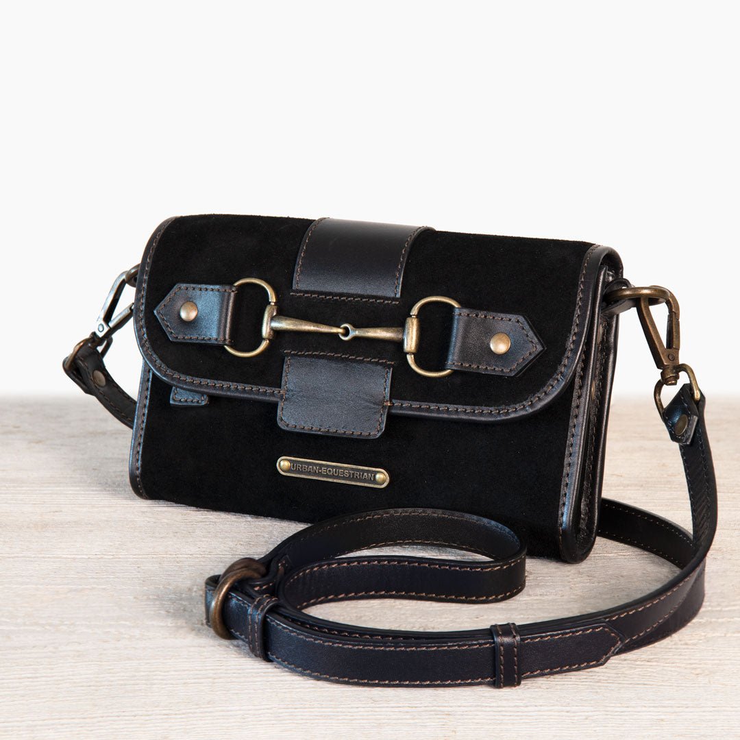 Dalton - Horse Bit Crossbody Luxury Leather Handbag in Black on Black