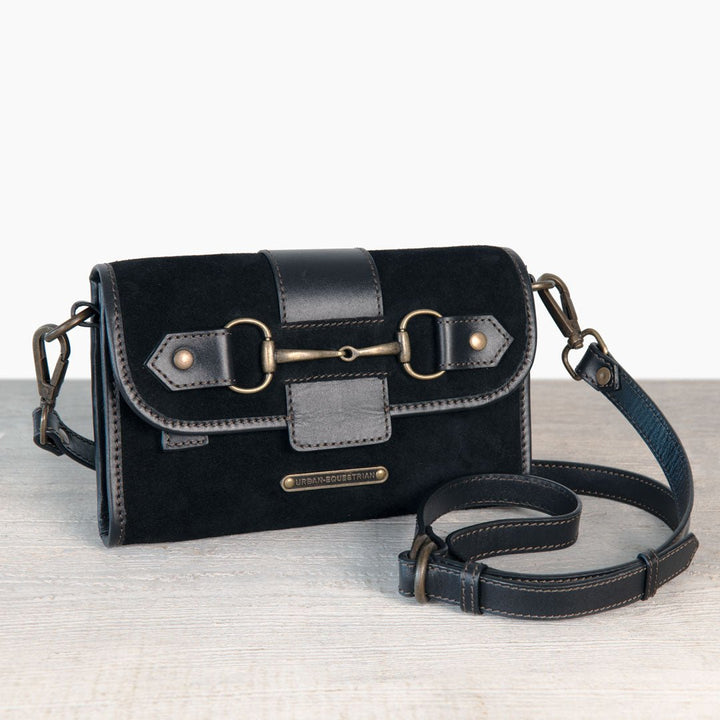 Dalton - Horse Bit Crossbody Luxury Leather Handbag in Black on Black