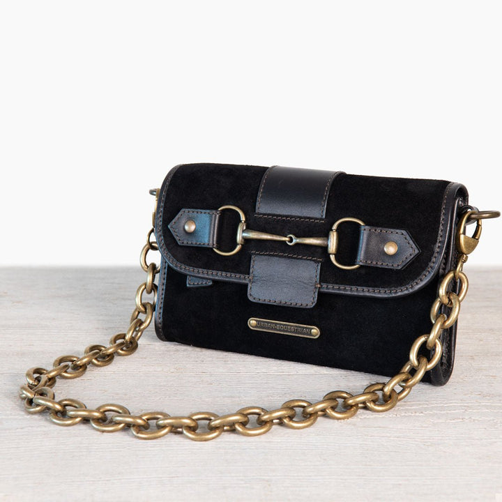 Dalton - Horse Bit Crossbody Luxury Leather Handbag in Black on Black