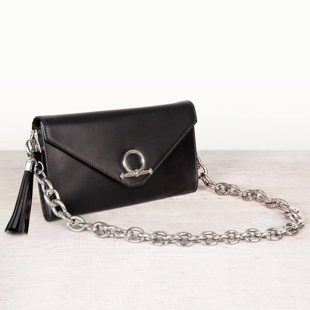 Del Mar - Horse Bit Crossbody Luxury Leather Handbag in Black
