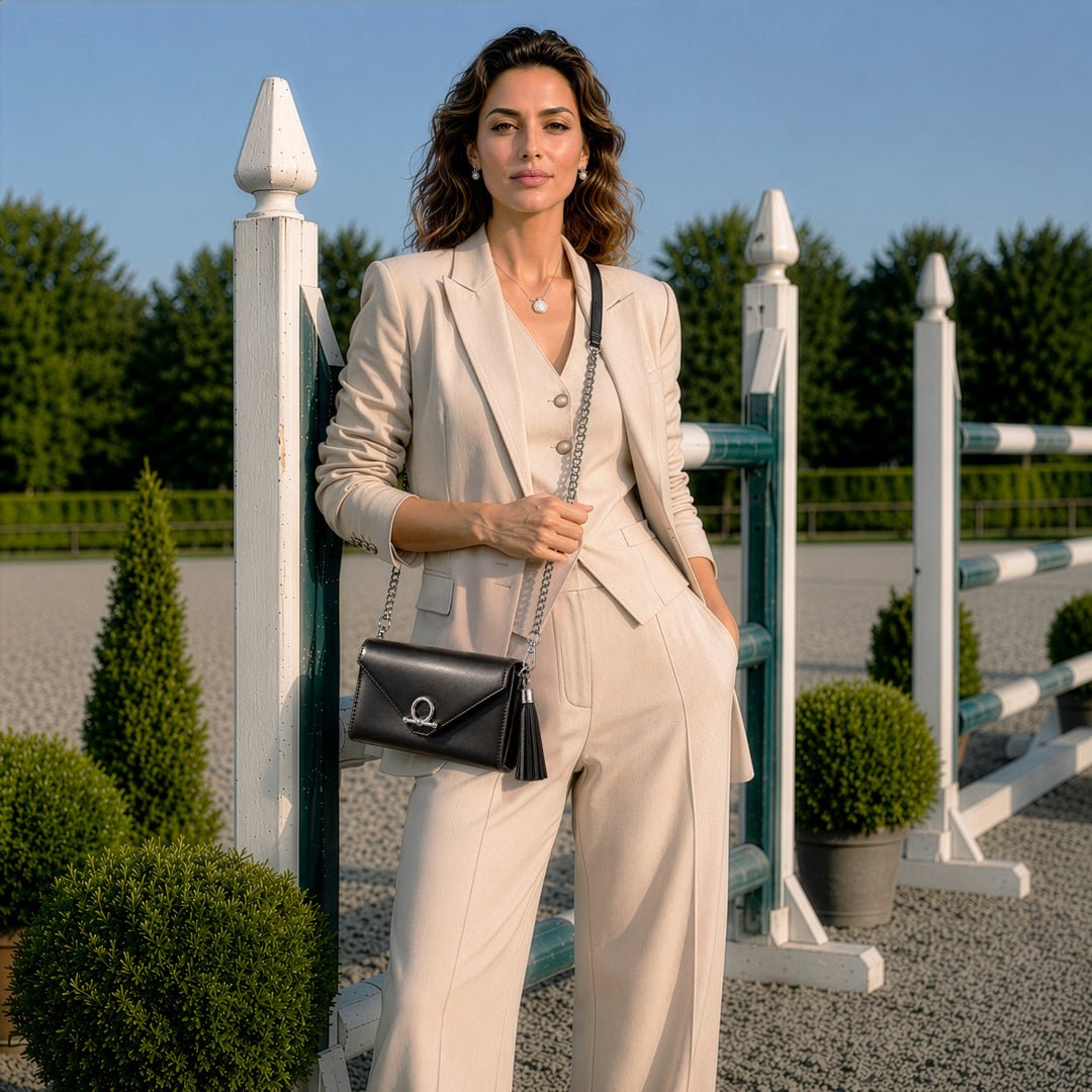 Del Mar - Horse Bit Crossbody Luxury Leather Handbag in Black