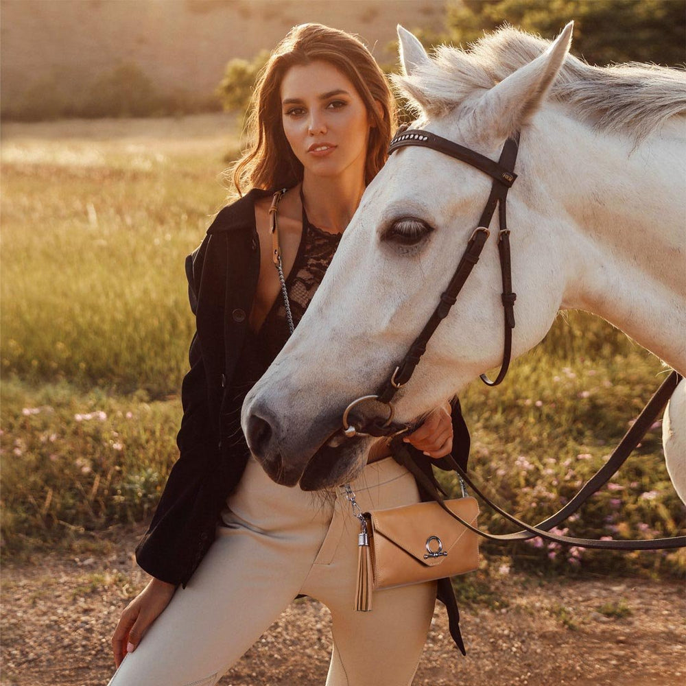 Del Mar - Horse Bit Crossbody Luxury Leather Handbag in Caramel from KADOU Boutique