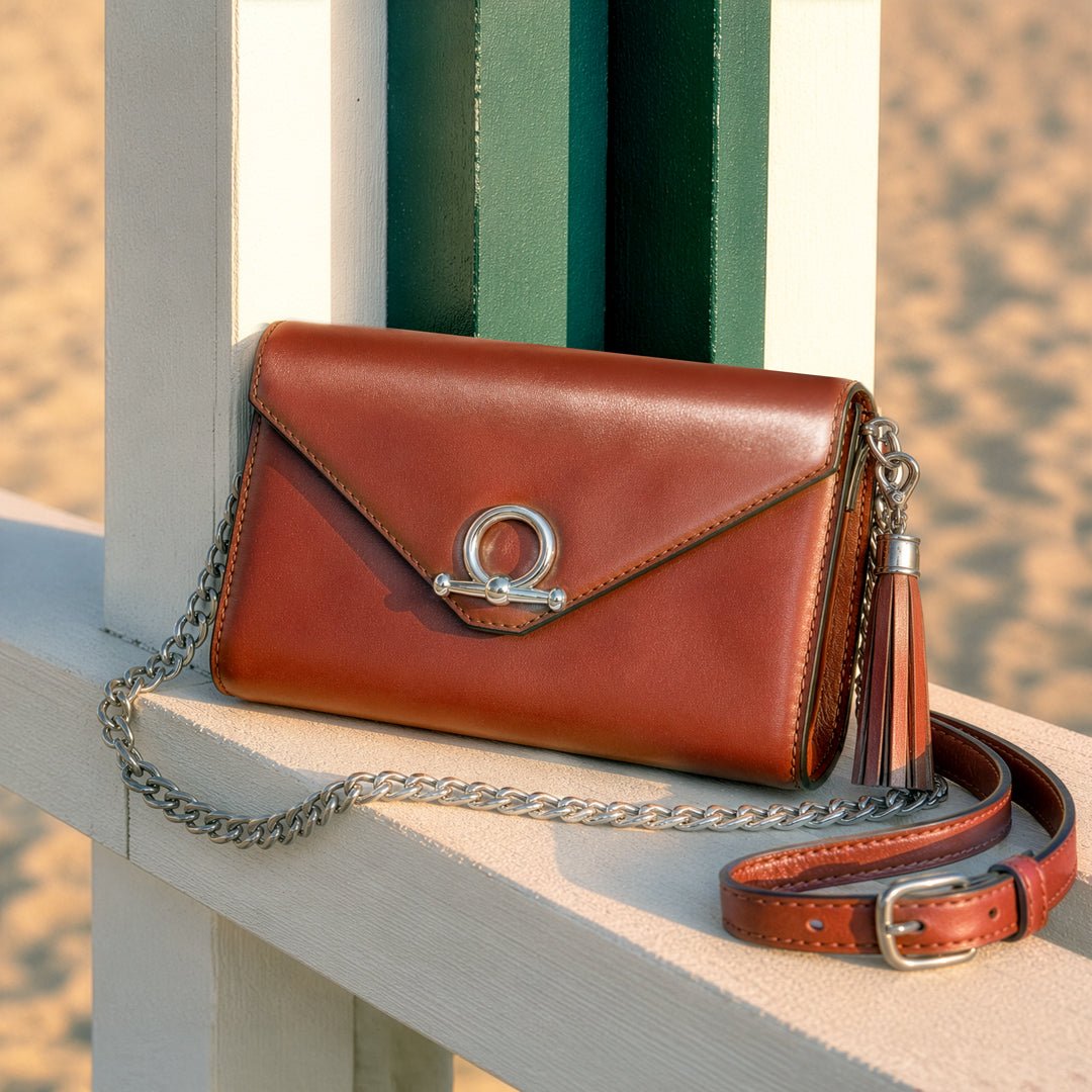 Del Mar - Horse Bit Crossbody Luxury Leather Handbag in Cognac