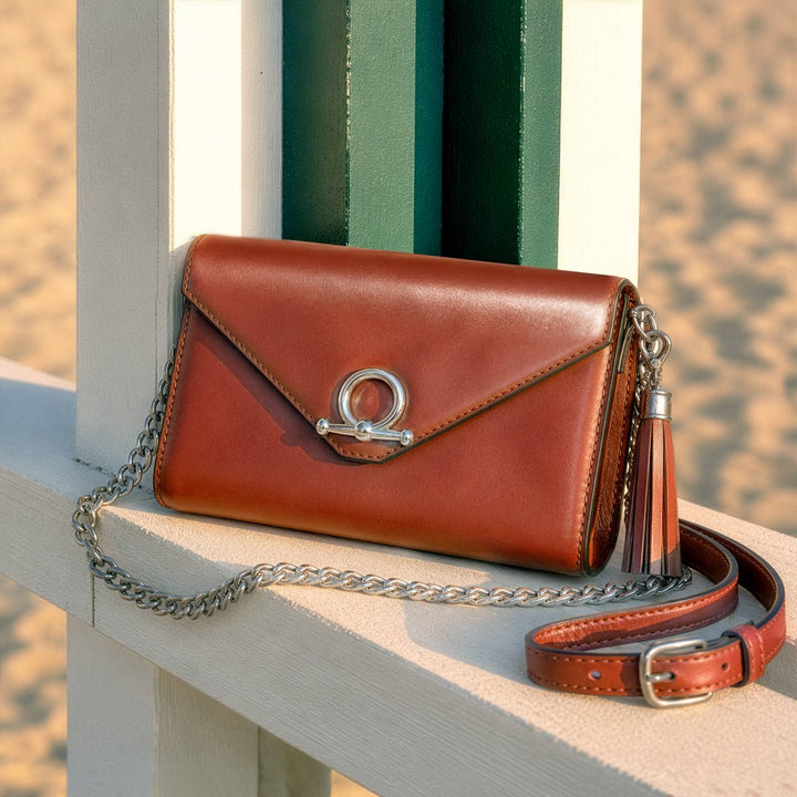 Del Mar - Horse Bit Crossbody Luxury Leather Handbag in Cognac