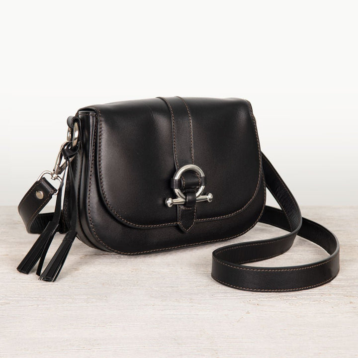 Del Rey - Equestrian Horse Bit Crossbody Luxury Leather Handbag in Black