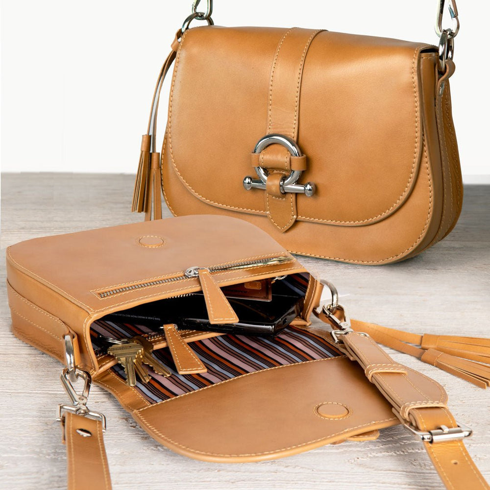 Del Rey - Equestrian Horse Bit Crossbody Luxury Leather Handbag in Caramel from KADOU Boutique