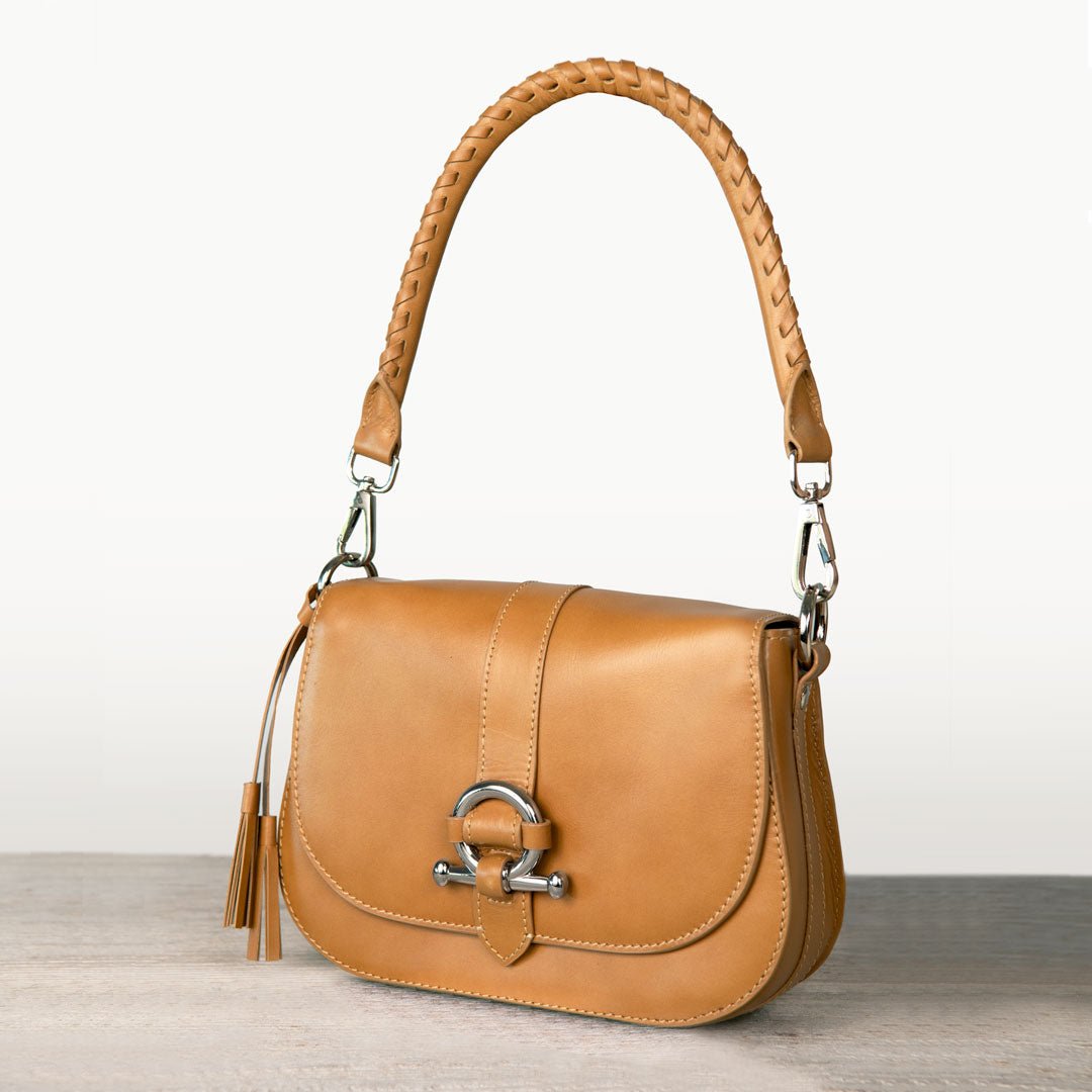 Del Rey - Equestrian Horse Bit Crossbody Luxury Leather Handbag in Caramel