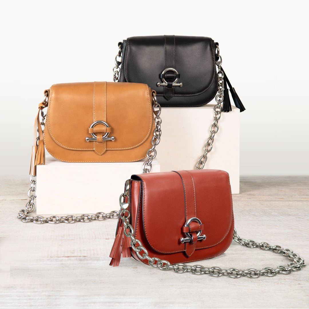 Del Rey - Equestrian Horse Bit Crossbody Luxury Leather Handbag in Caramel