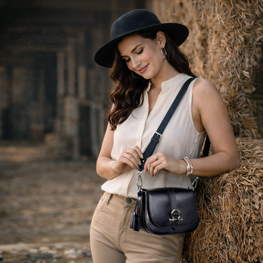 Del Rey - Equestrian Horse Bit Crossbody Luxury Leather Handbag in Cognac from KADOU Boutique