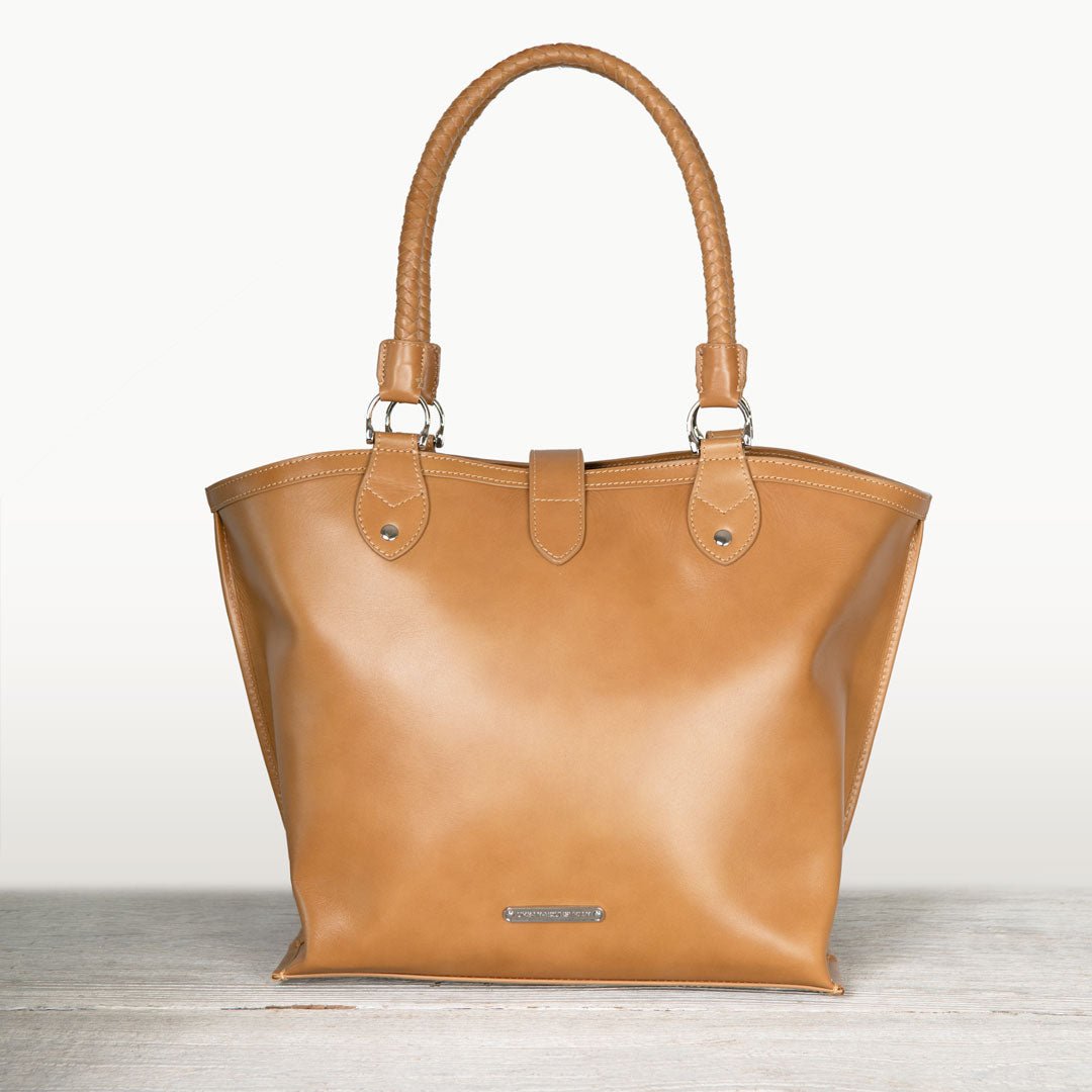 Del Rey -Horse Bit Tote Luxury Leather Handbag in Caramel