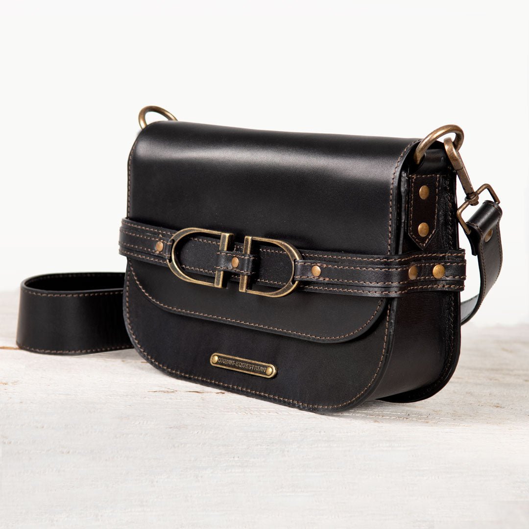 Delaney - Equestrian Stirrup Crossbody Luxury Leather Handbag in Black