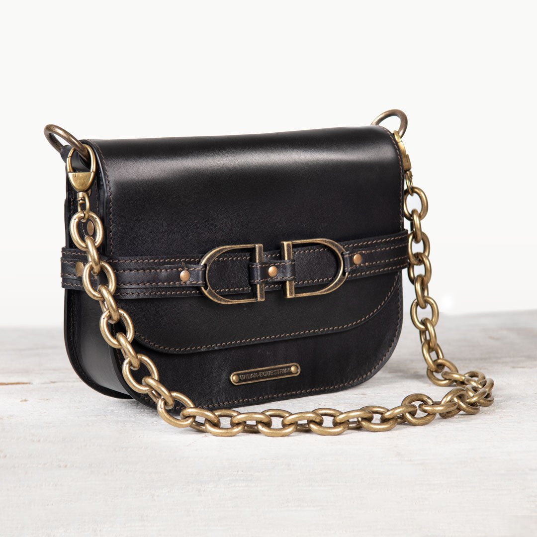 Delaney - Equestrian Stirrup Crossbody Luxury Leather Handbag in Black