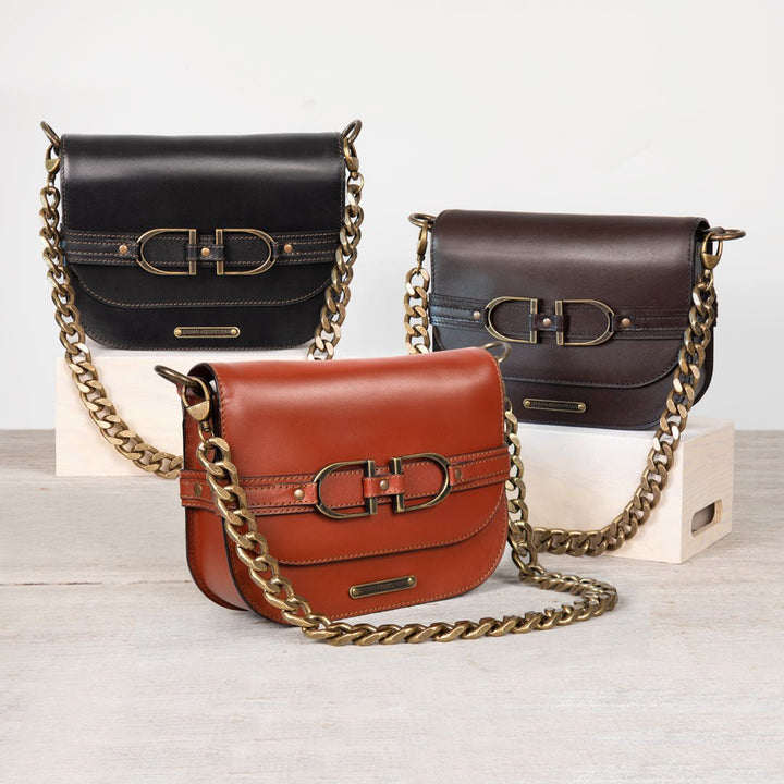 Delaney - Equestrian Stirrup Crossbody Luxury Leather Handbag in Black