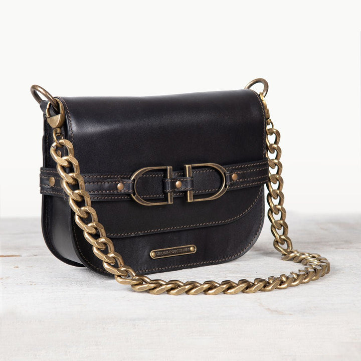 Delaney - Equestrian Stirrup Crossbody Luxury Leather Handbag in Black