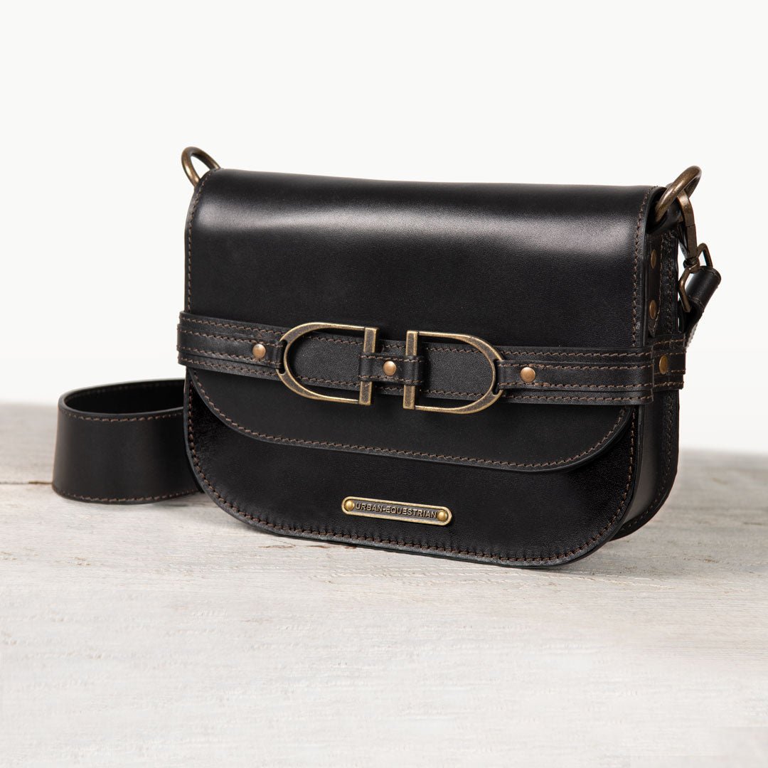 Delaney - Equestrian Stirrup Crossbody Luxury Leather Handbag in Black