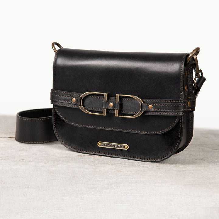 Delaney - Equestrian Stirrup Crossbody Luxury Leather Handbag in Black