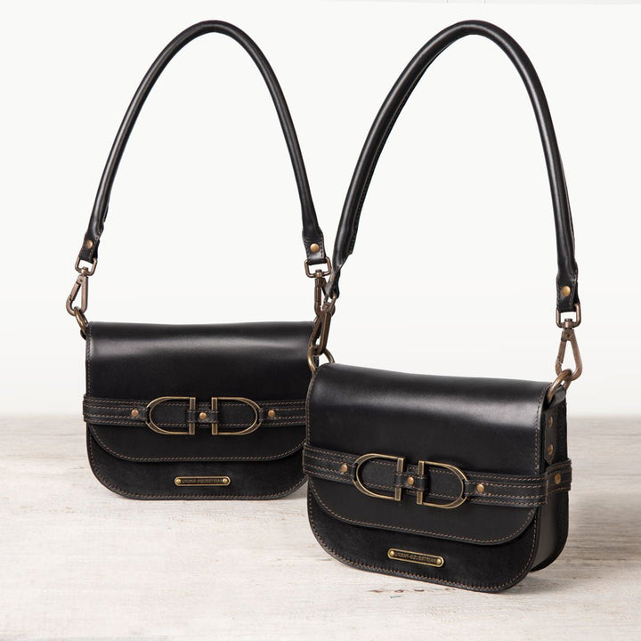 Delaney - Equestrian Stirrup Crossbody Luxury Leather Handbag in Black