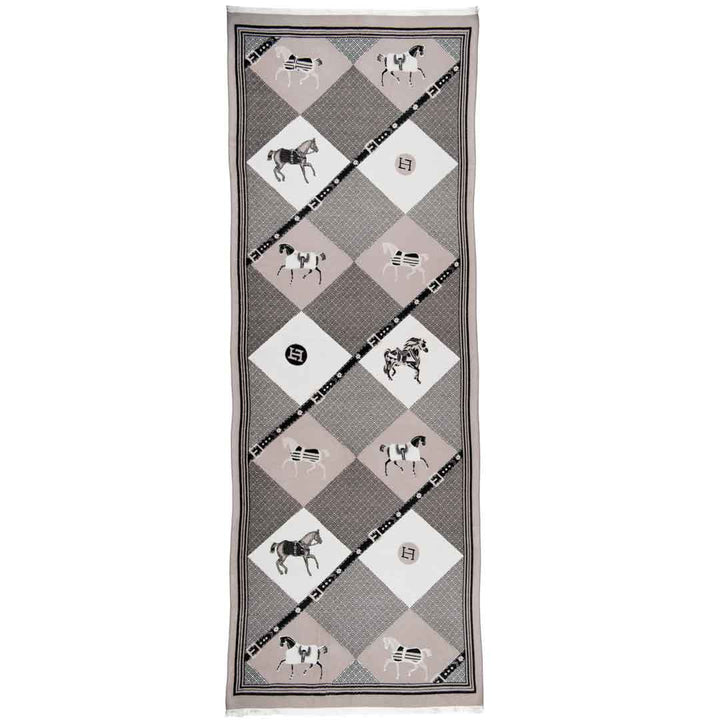 Della -  Taupe Equestrian Motif Luxe Shawl