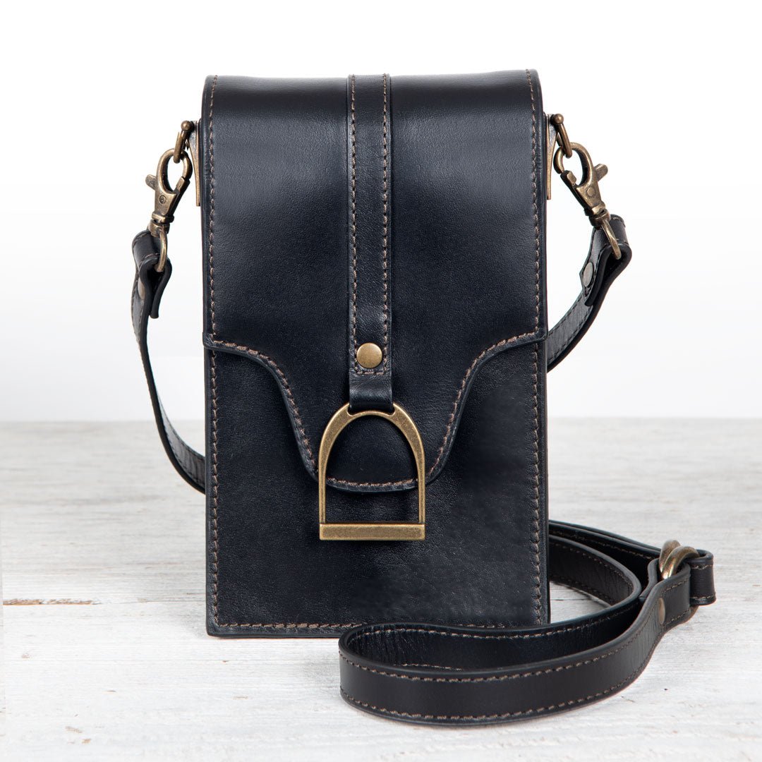 Devon Deluxe Phone Bag - Luxury Leather Handbag in Black from KADOU Boutique