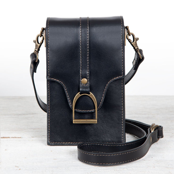 Devon Deluxe Phone Bag - Luxury Leather Handbag in Black from KADOU Boutique
