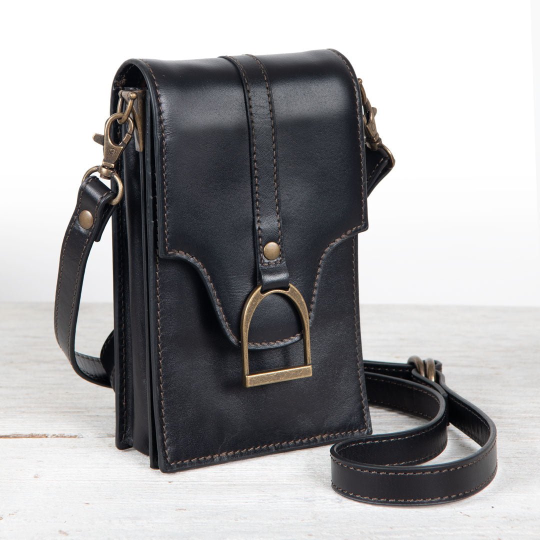 Devon Deluxe Phone Bag - Luxury Leather Handbag in Black from KADOU Boutique