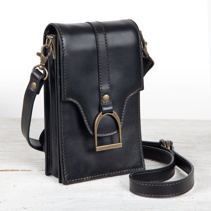 Devon Deluxe Phone Bag - Luxury Leather Handbag in Black from KADOU Boutique