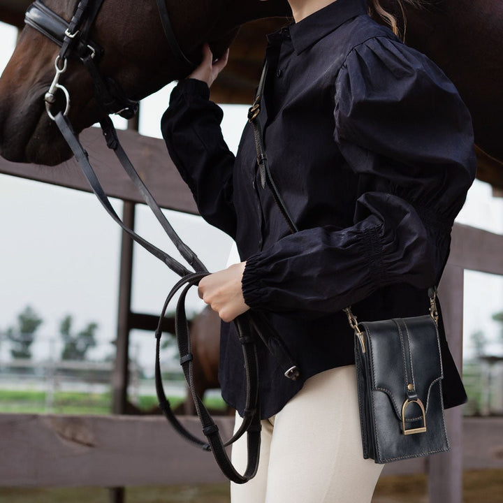Devon Deluxe Phone Bag - Luxury Leather Handbag in Black