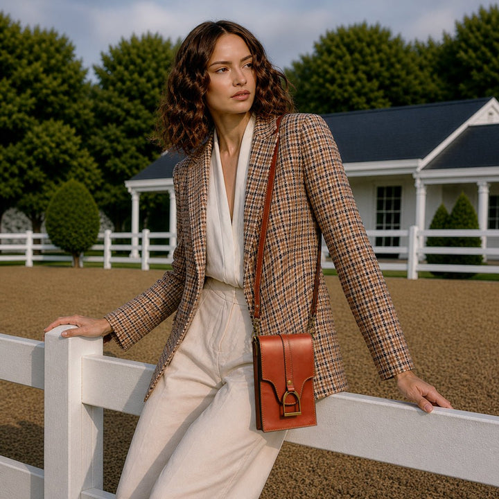 Devon Deluxe Phone Bag - Luxury Leather Handbag in Cognac