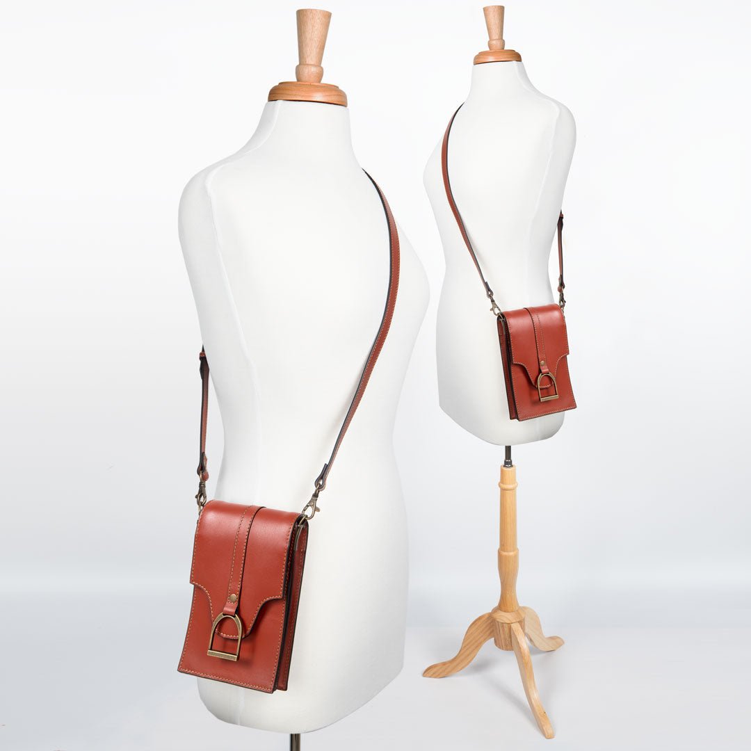Devon Deluxe Phone Bag - Luxury Leather Handbag in Cognac
